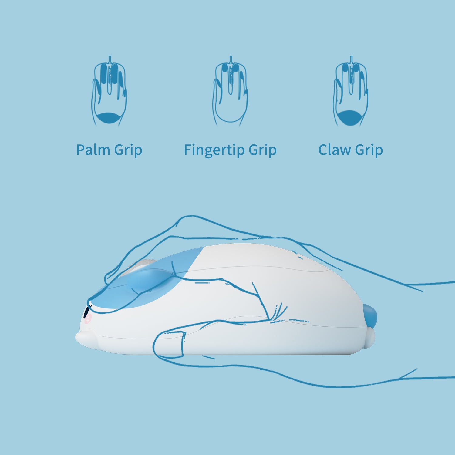 Akko Blue and White Cat Theme Mouse Ergonomic Design