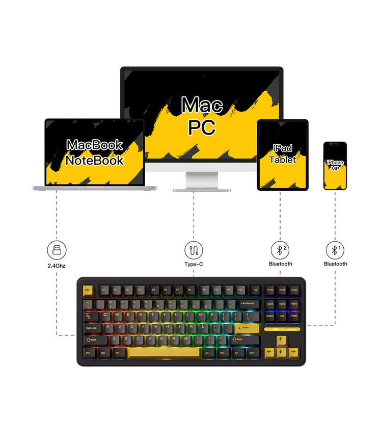Akko TAC87 Black Gold Mechanical Keyboard Multi Mode