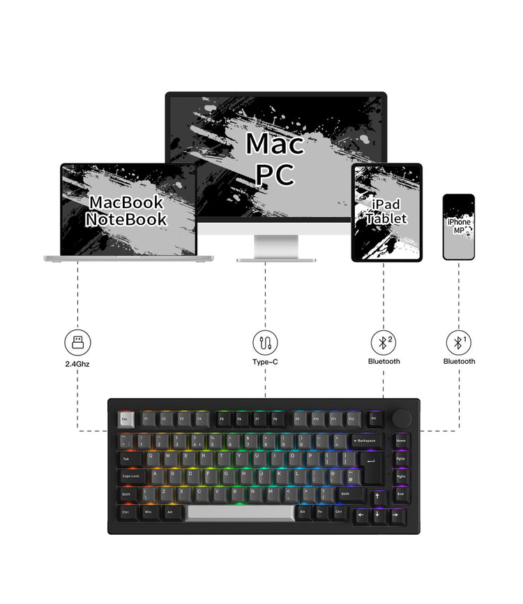 Black & Silver 5075B Plus ISO Tastatur unterstützt Multi-Mode