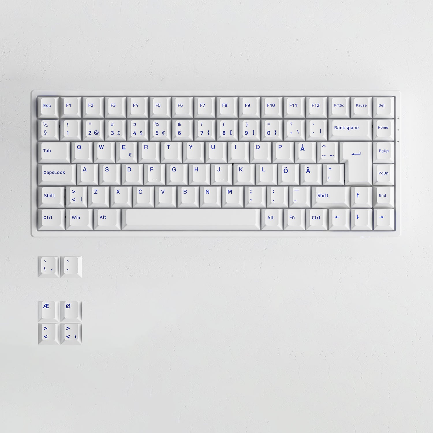 Blue on White ISO Nordic Keycap Set 91 Keys