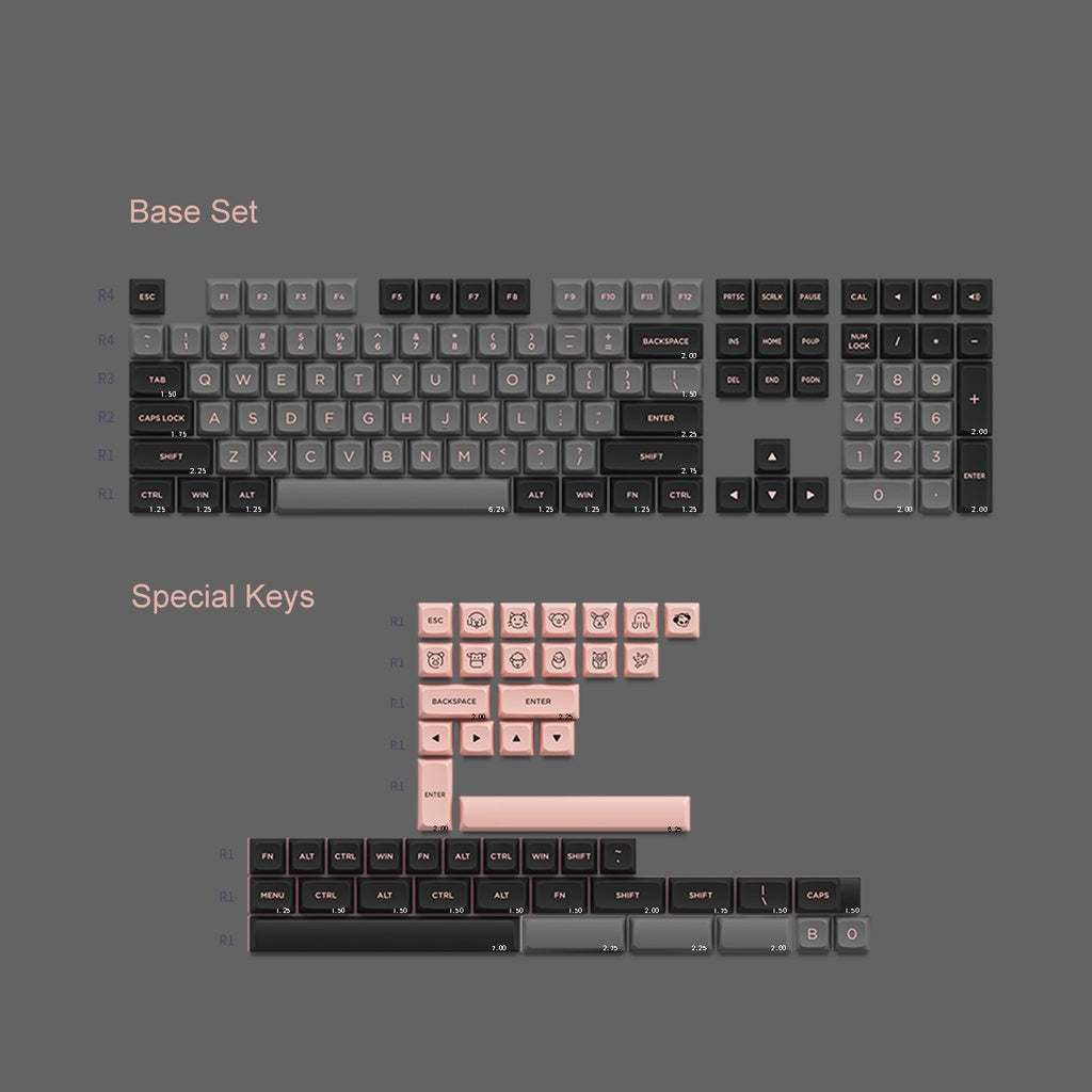 ASA-Low Black & Pink Tastenkappen-Set (PBT, 155 Tasten)