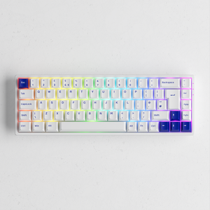Akko Blue on White 3068B Plus ISO Keyboard with rgb in the gray background