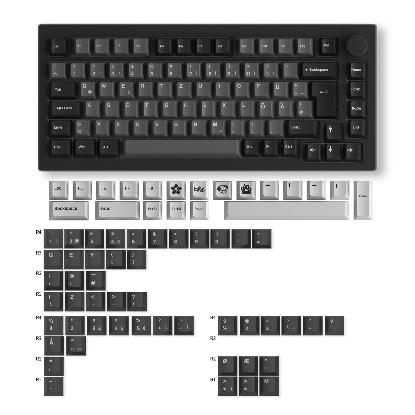 Akko black silver 5075B Plus ISO Tastatur mit Tastenkappen