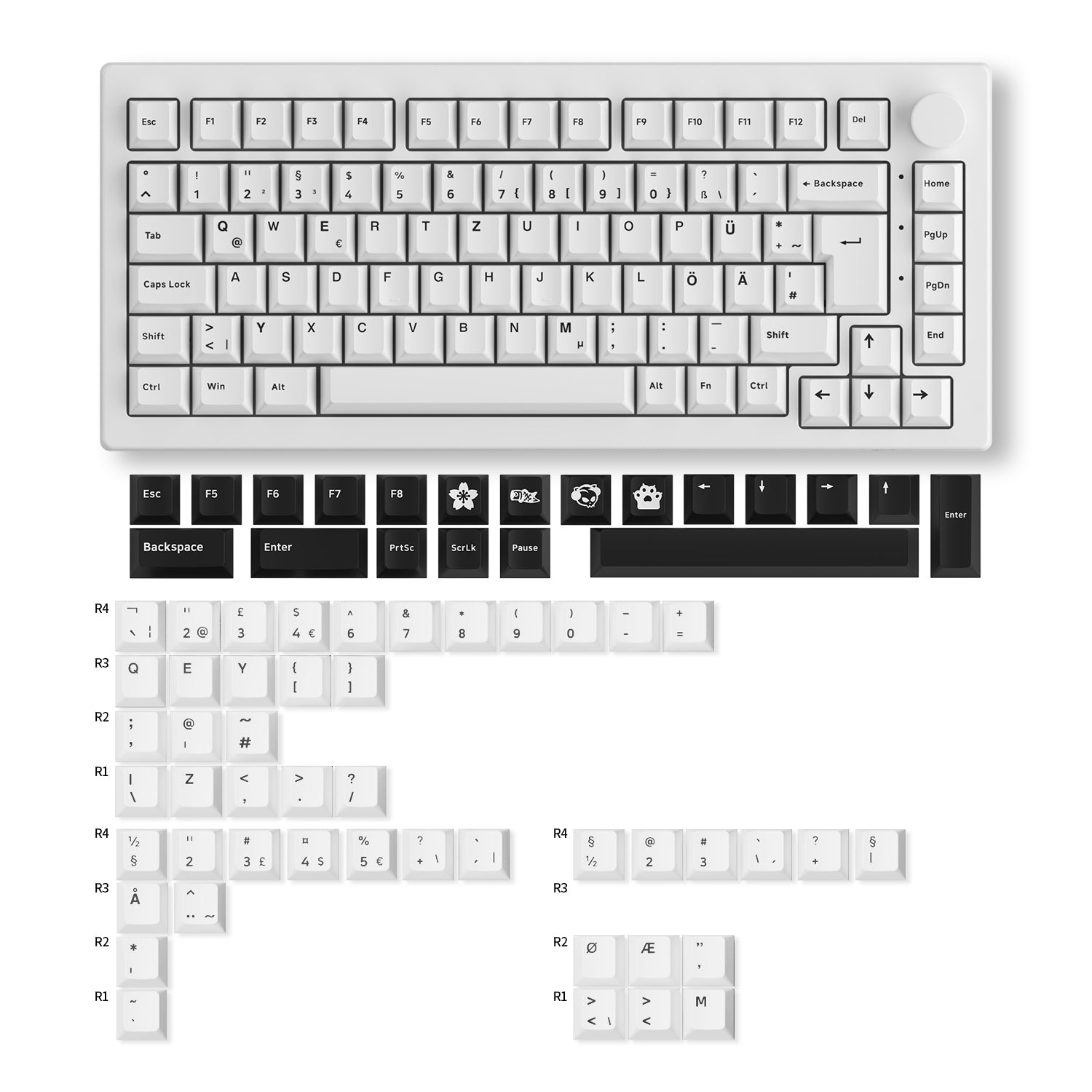 5075B Plus VIA ISO Mechanical Keyboard Black on White Color with Keycaps