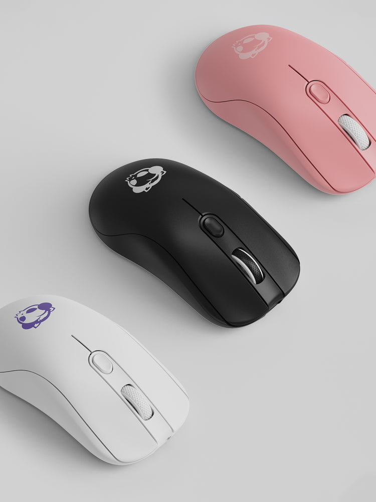 pink black and white color AG325W wireless mice in a row