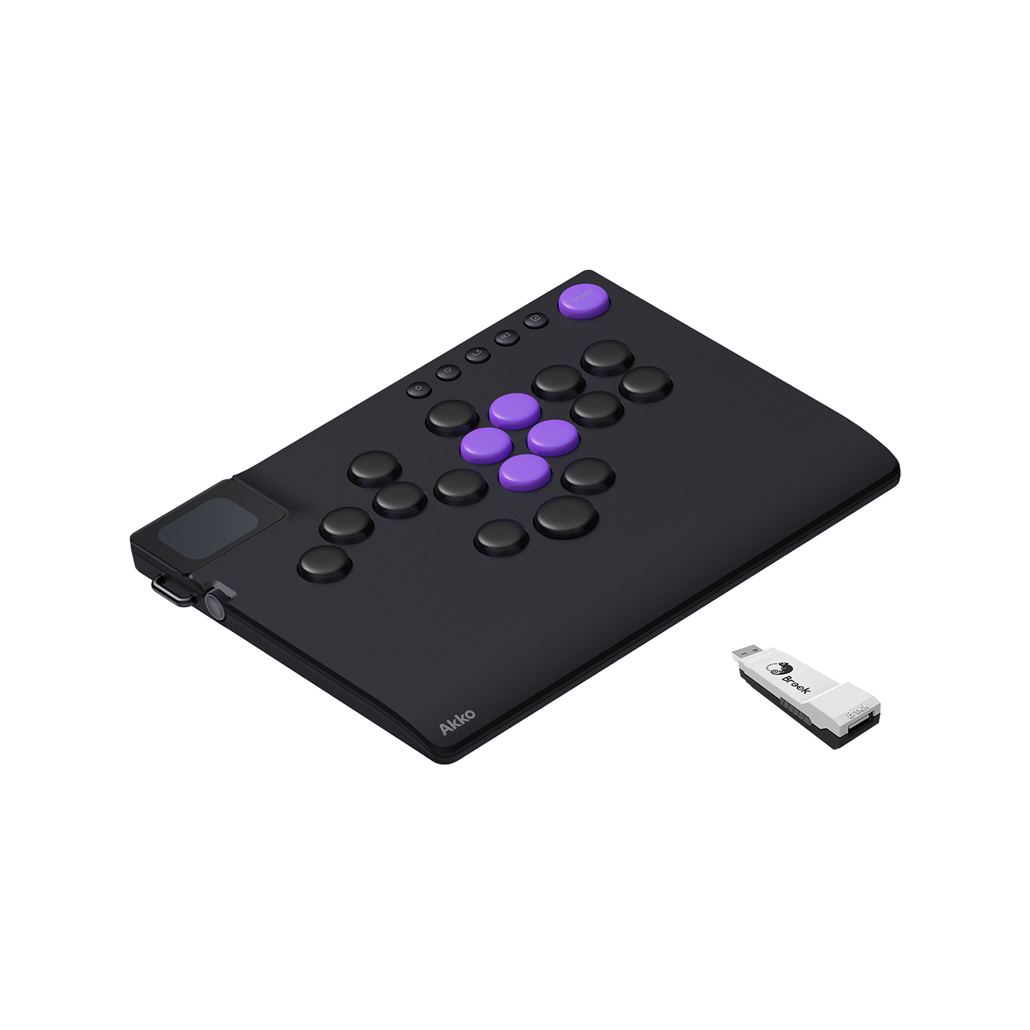 Akko FUNBOX Arcade Controller Left Side Details and Brook Wingman FGC2 Adapter