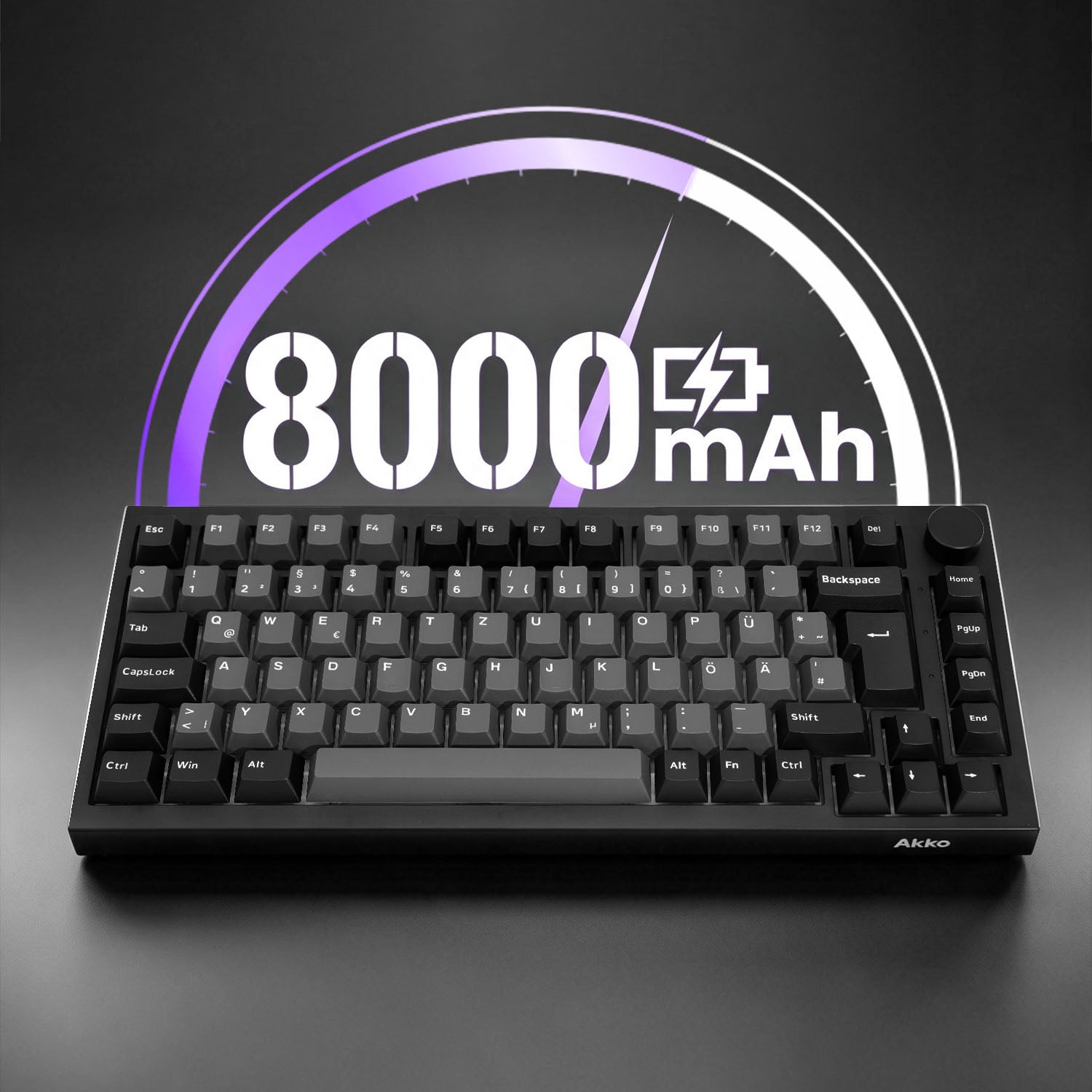 Akko Black Silver 5075 V5 HE ISO DE Magnetic Keyboard 8000mAh Battery