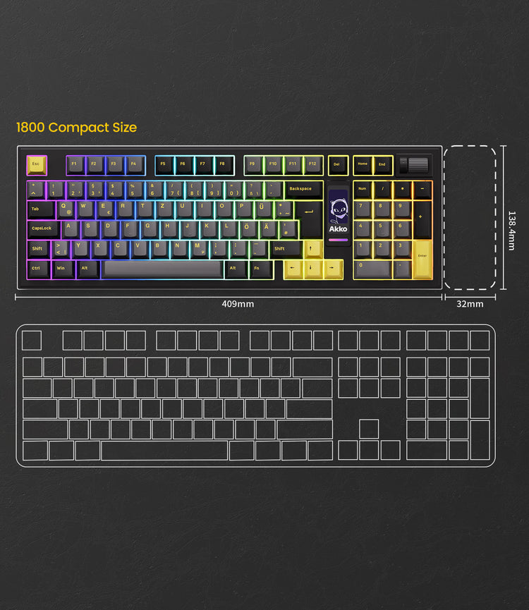 5098B Mechanical Keyboard with Screen 1800 Compact Size