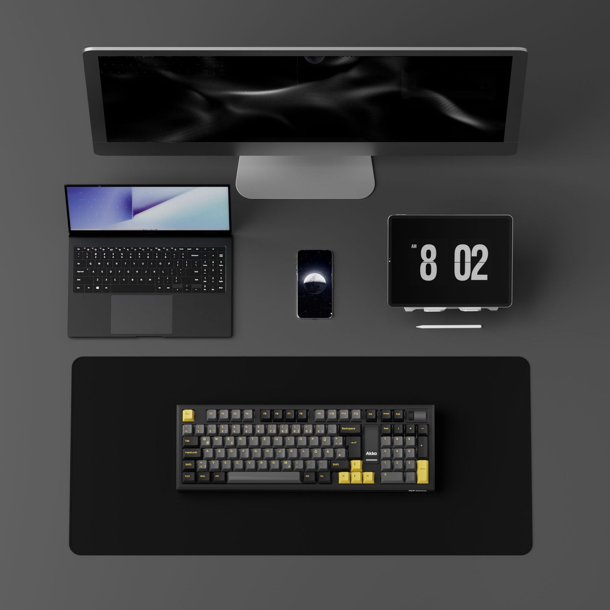 5098B Mechanical Keyboard with Screen on the table