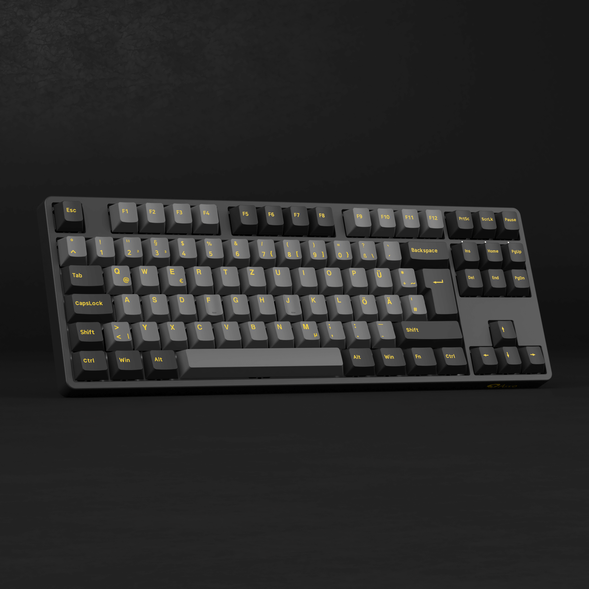 Akko Black & Gold 5087S ISO DE Keyboard Left Standing View