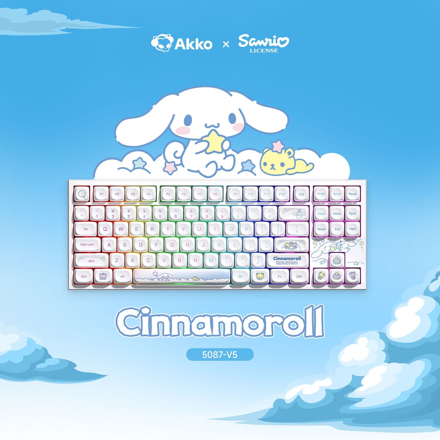 Akko Cinnamoroll 5087 V5 Keyboard with Cinnamoroll Theme Background
