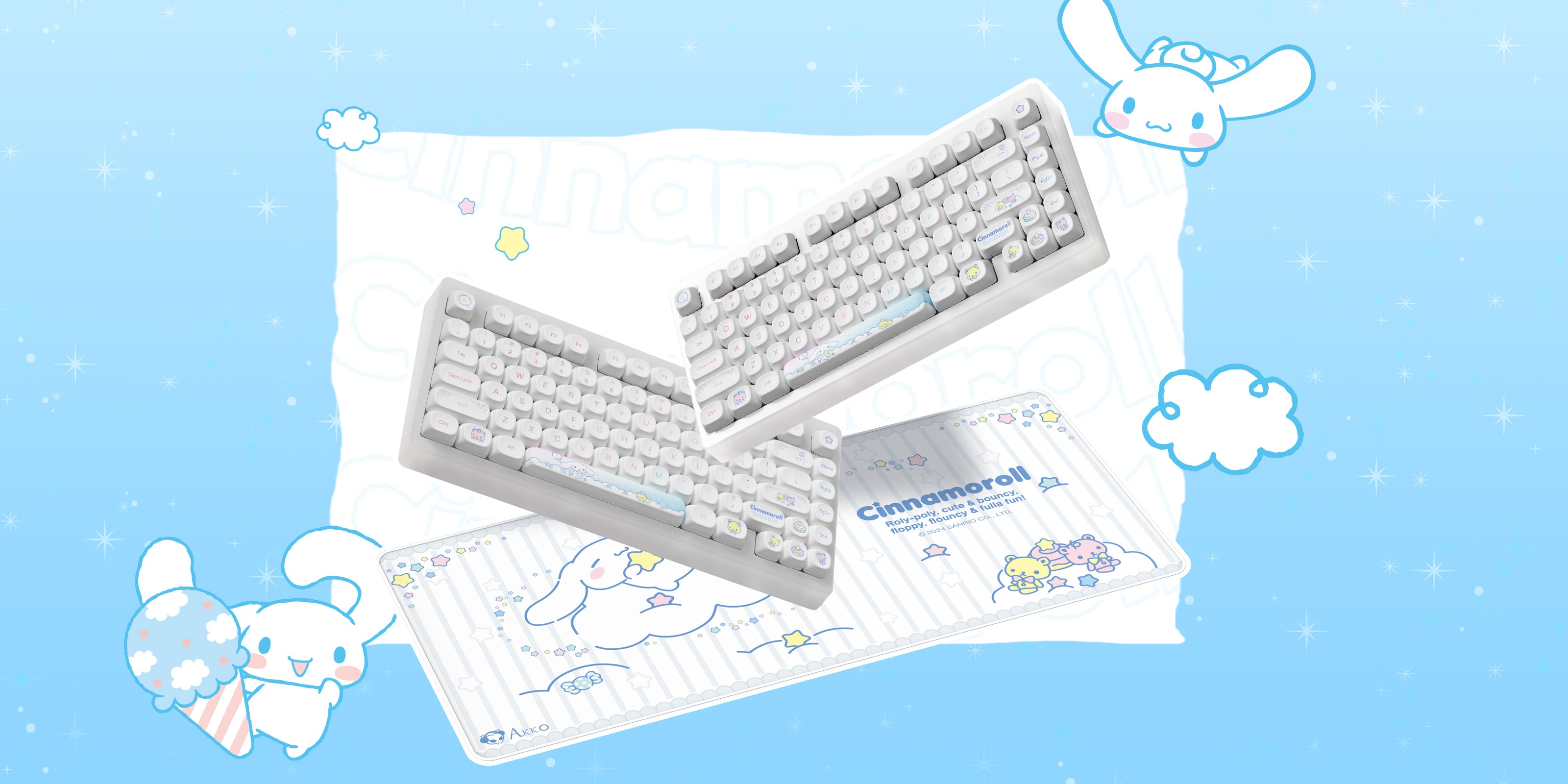 two akko cinnamoroll acr top 75b keyboards and pad