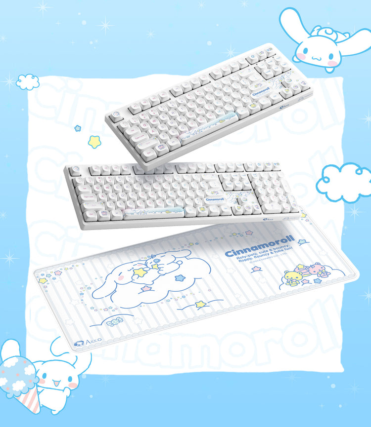 two akko cinnamoroll star 5108B plus full size keyboards with mouse pad