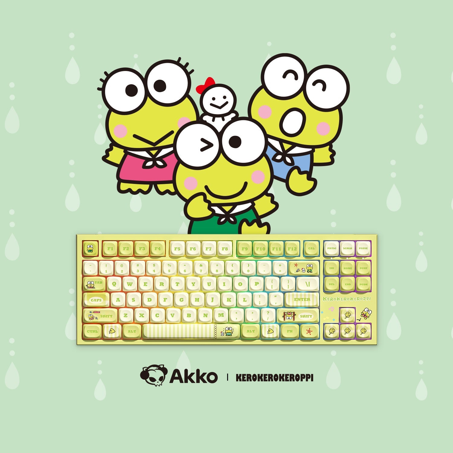 Akko KeroKero Keroppi 5087 V5 Keyboard with KeroKero Keroppi Background