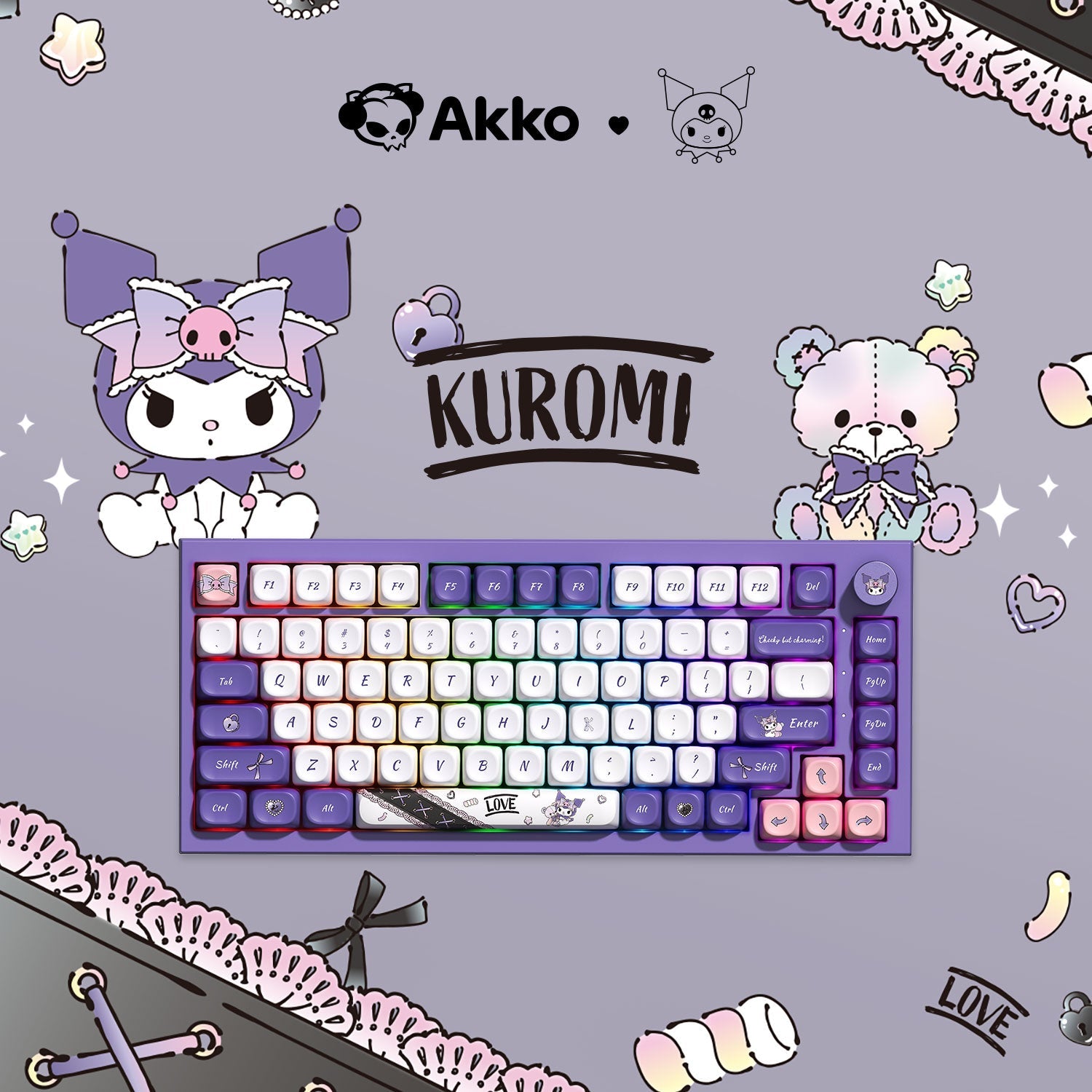 Akko Kuromi 5075 V5 Mechanical Keyboard with Kuromi Background