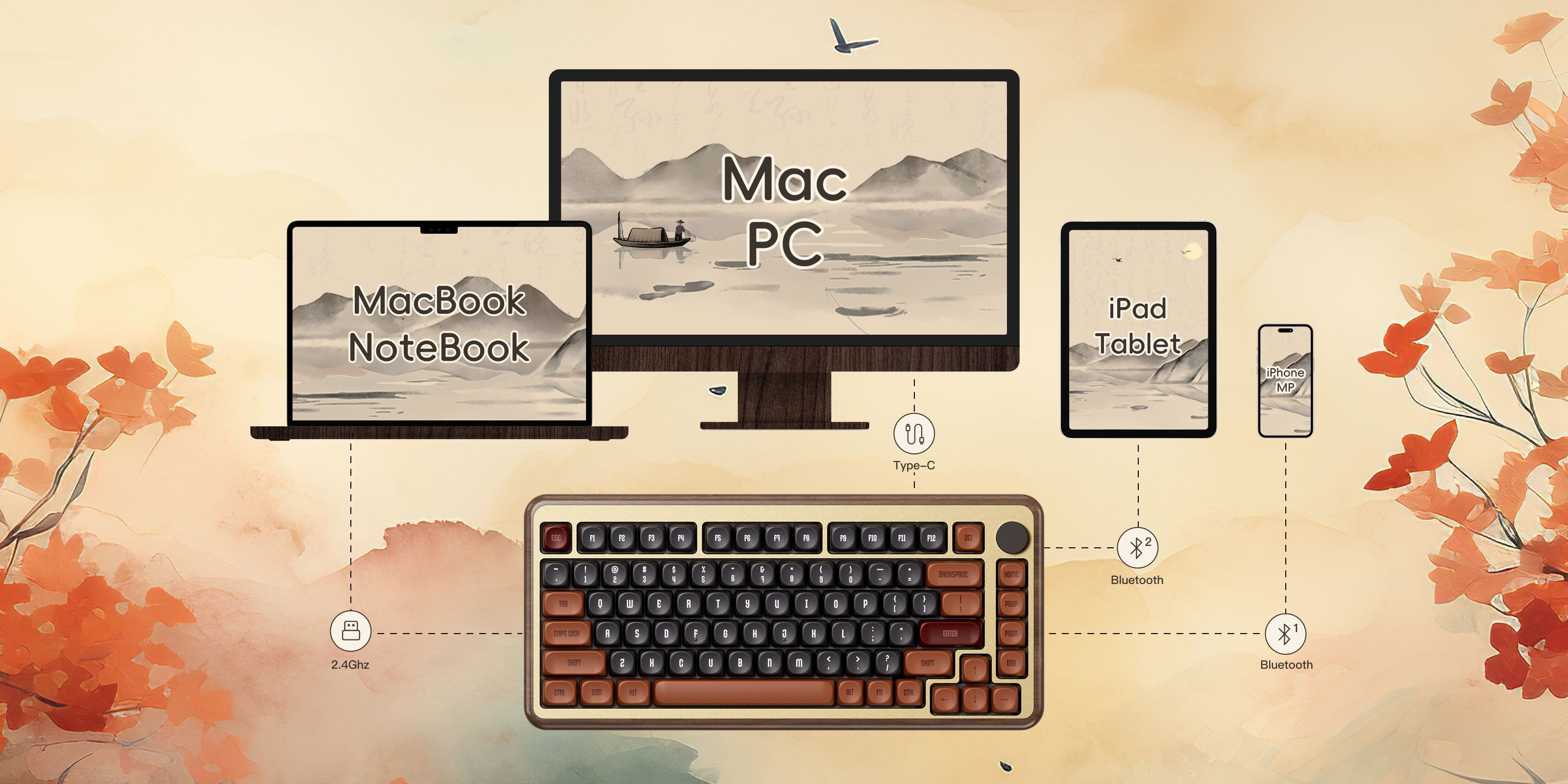 Akko MU02 Autumn Wooden Keyboard Multi-Mode