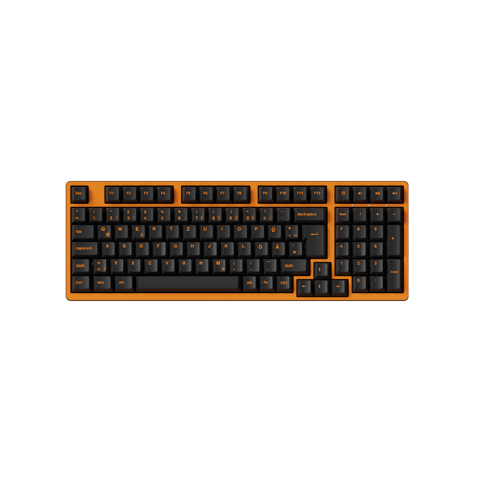 Akko Orange on Black ISO-DE/UK/Nordic Keycap Set (210-key) on 1800 Compact Keyboard
