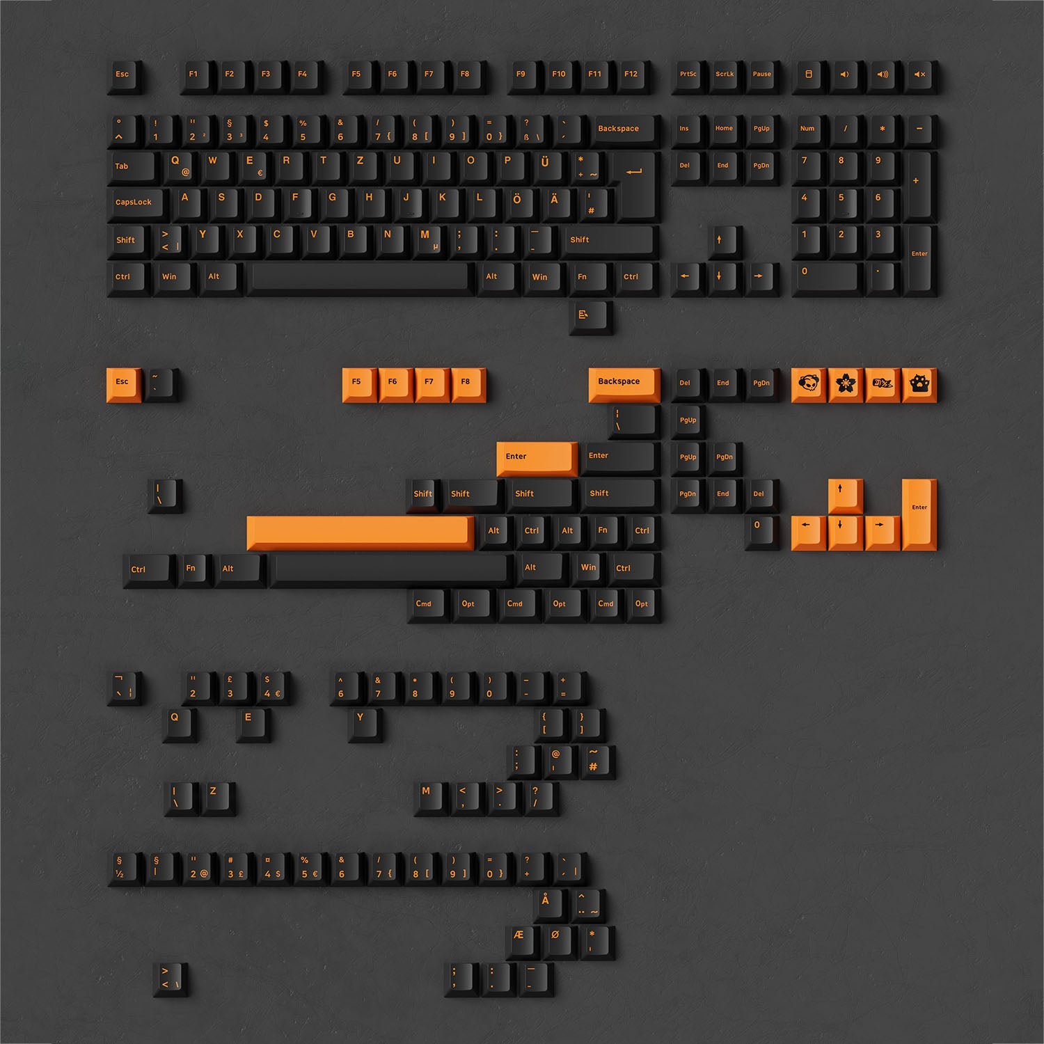 Akko Orange on Black ISO-DE/UK/Nordic Keycap Set (210-key)