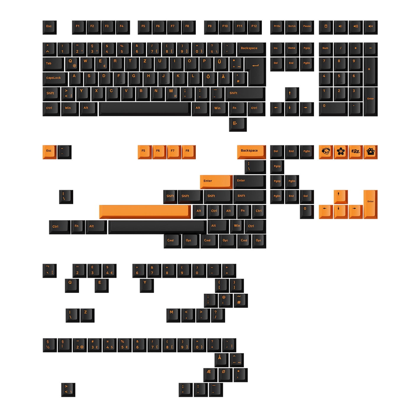 Akko Orange on Black ISO-DE/UK/Nordic Keycap Set (210-key)