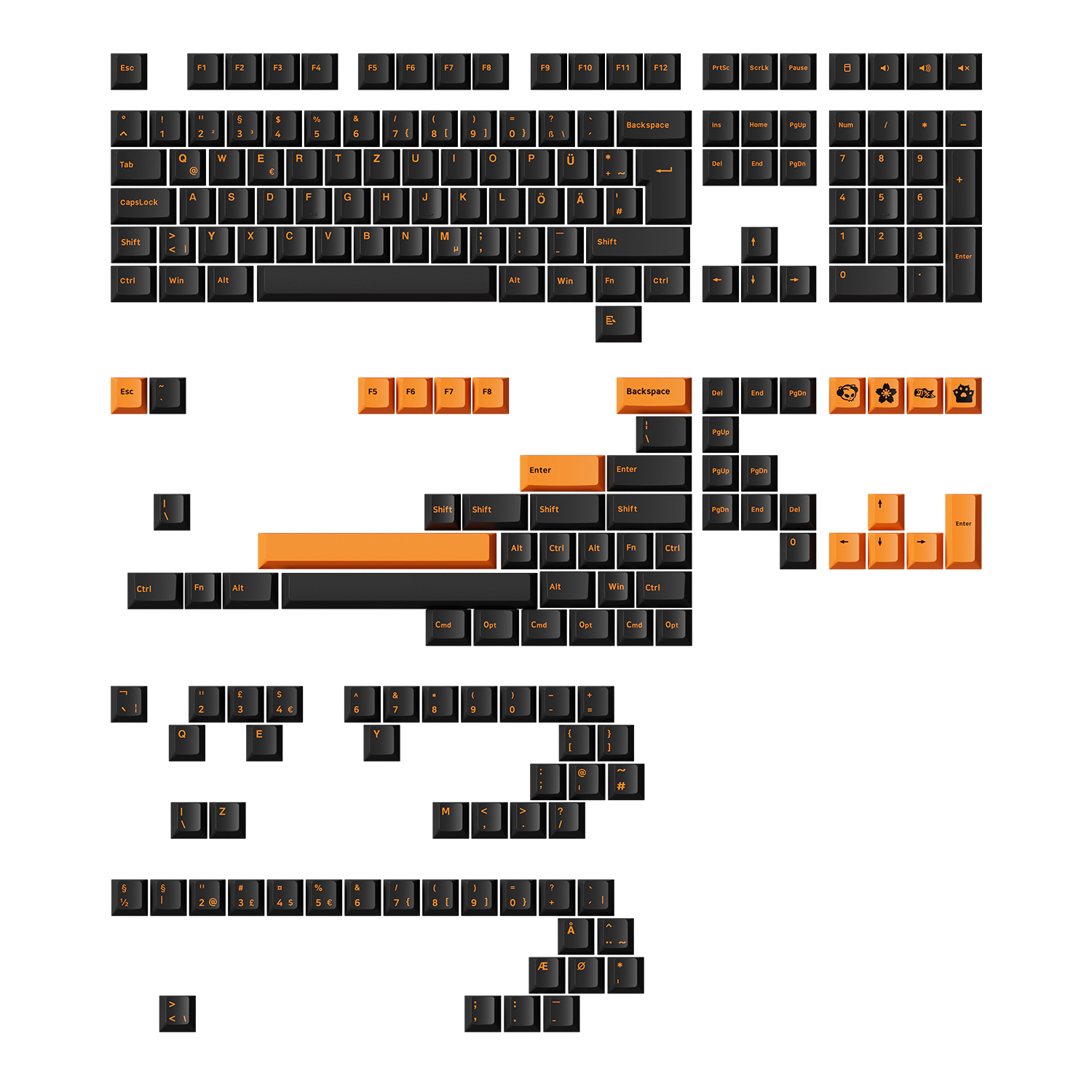 Akko Orange on Black ISO-DE/UK/Nordic Keycap Set (210-key)