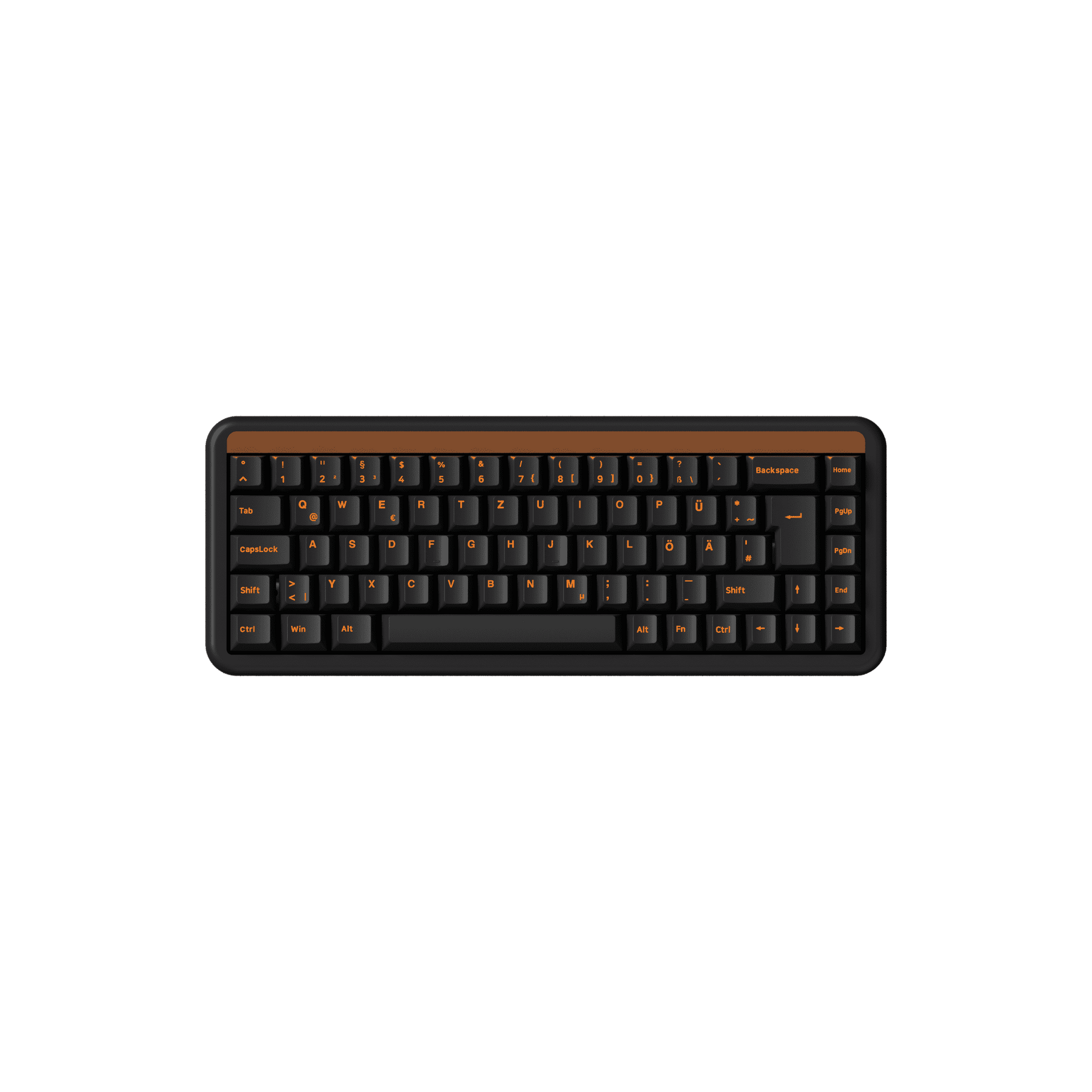 Akko Orange on Black ISO-DE/UK/Nordic Keycap Set (210-key) on 65% Keyboard