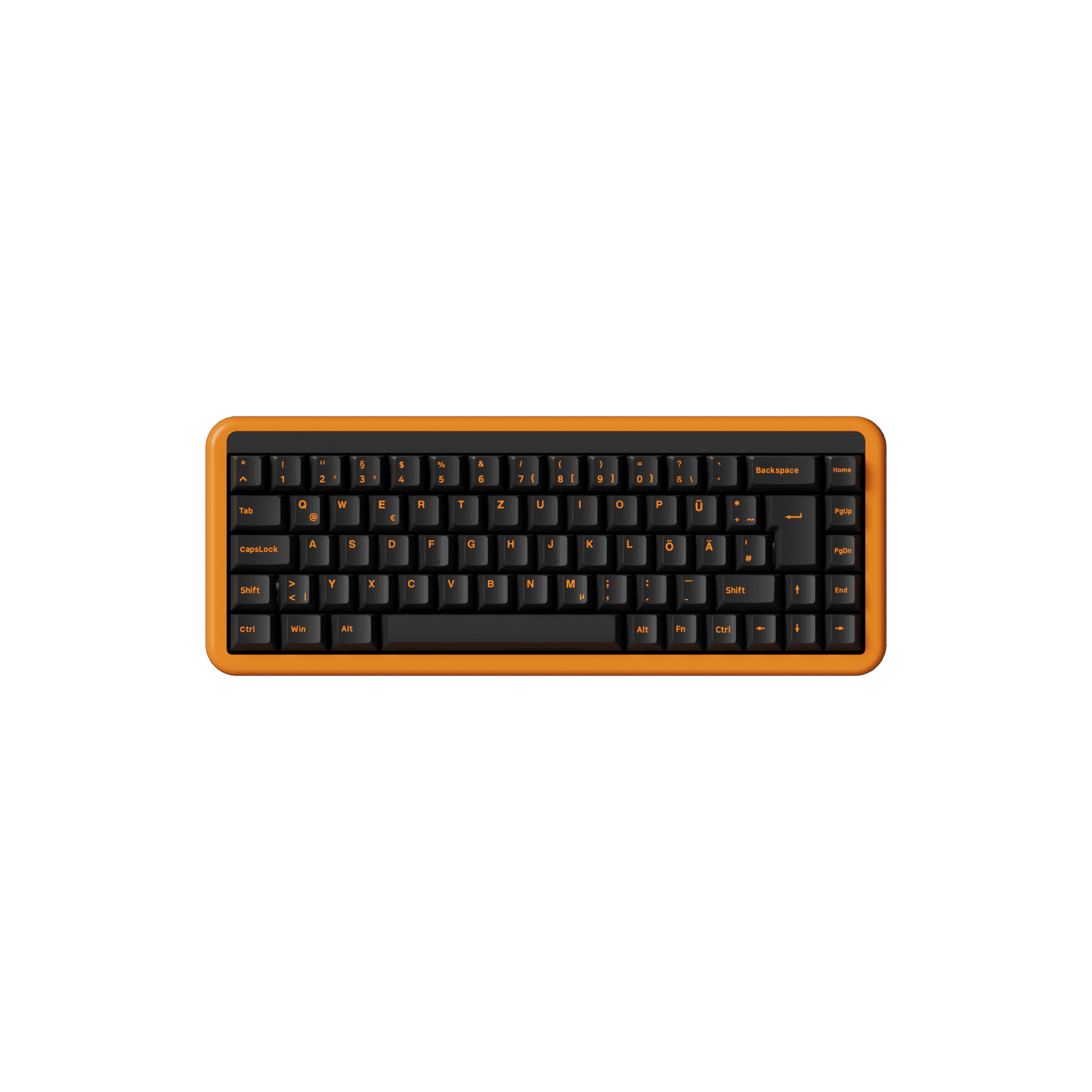 Akko Orange on Black ISO-DE/UK/Nordic Keycap Set (210-key) on 65% Keyboard