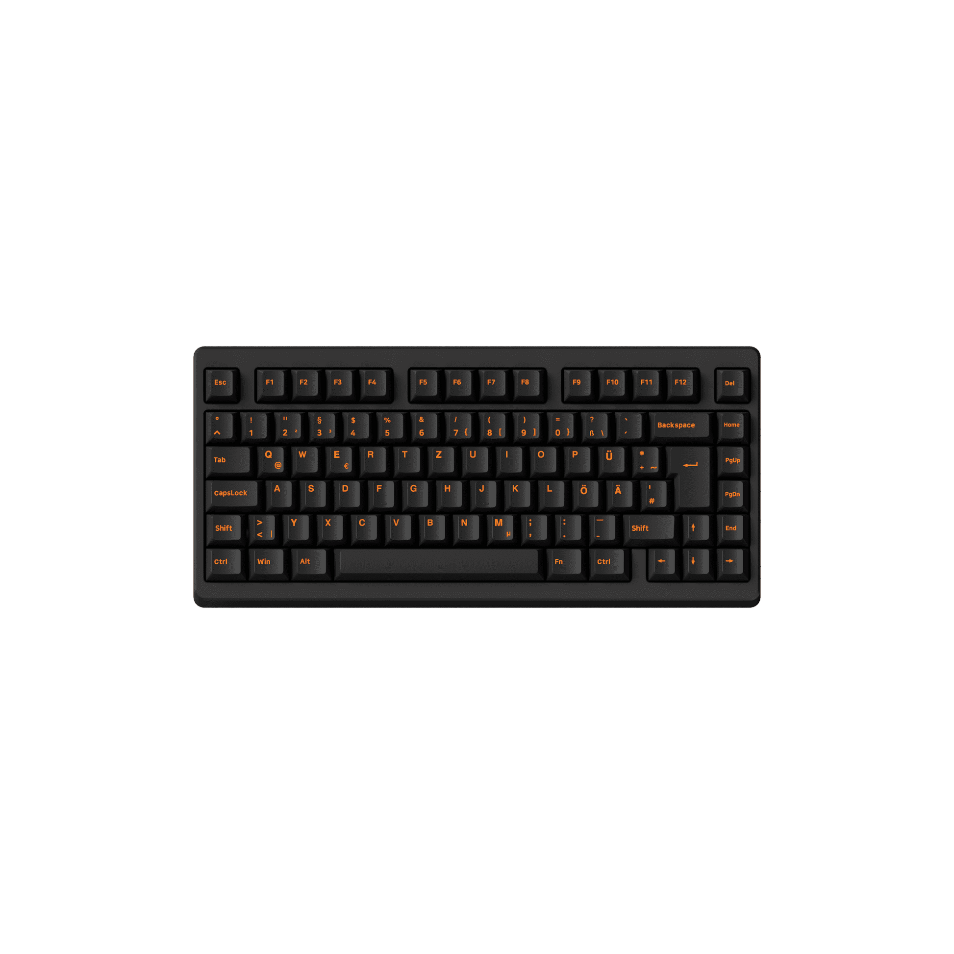 Akko Orange on Black ISO-DE/UK/Nordic Keycap Set (210-key) on 75% Keyboard