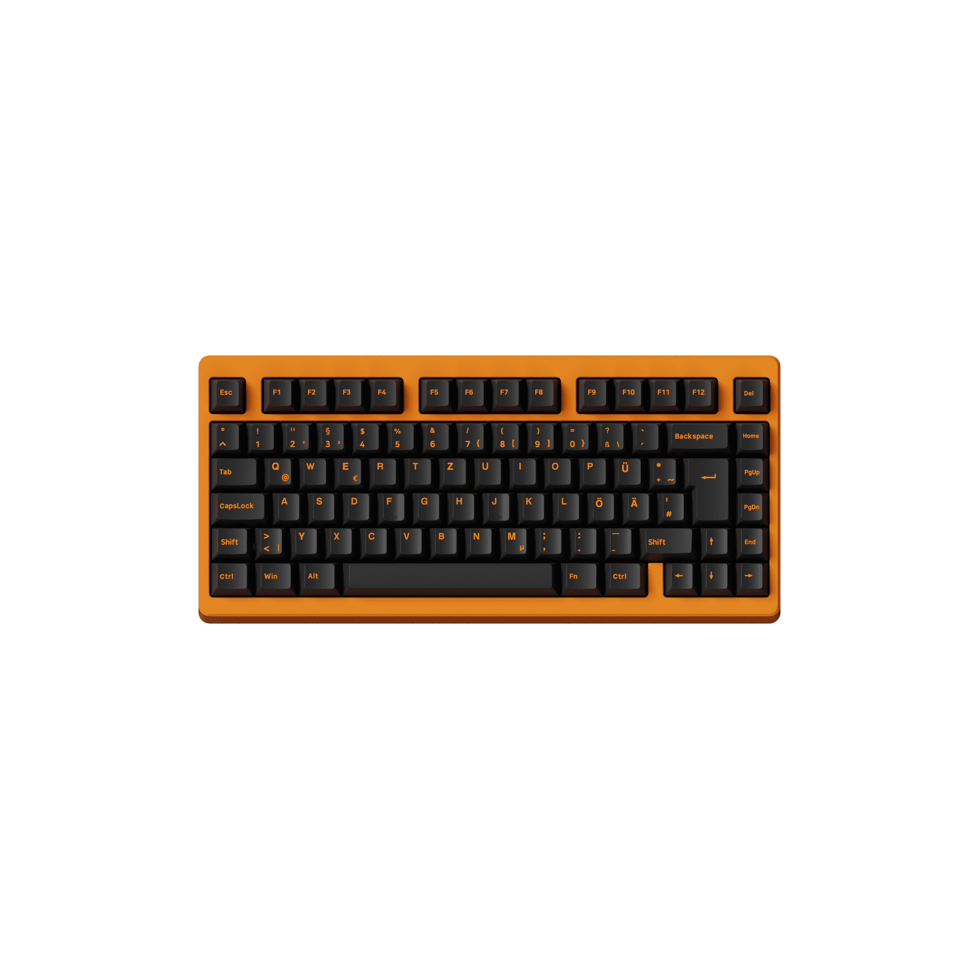Akko Orange on Black ISO-DE/UK/Nordic Keycap Set (210-key) on 75% Keyboard