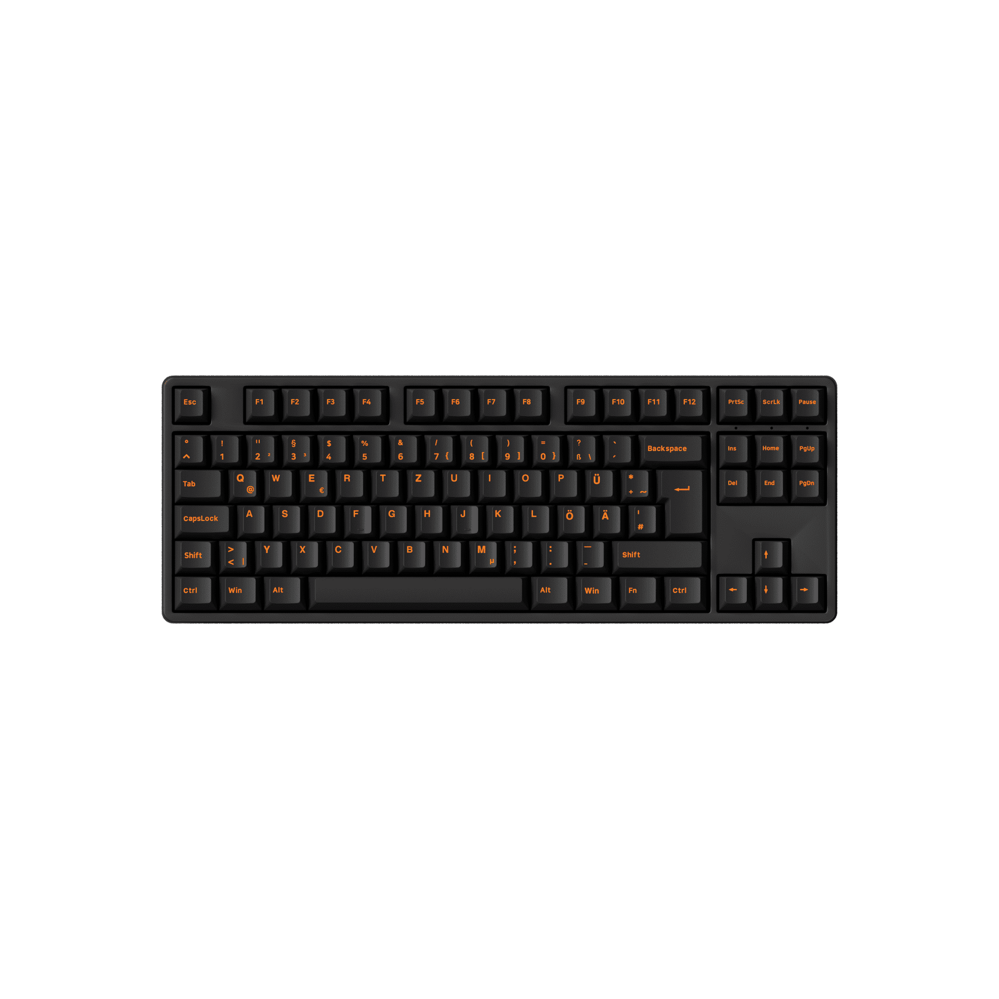 Akko Orange on Black ISO-DE/UK/Nordic Keycap Set (210-key) on 80% Keyboard