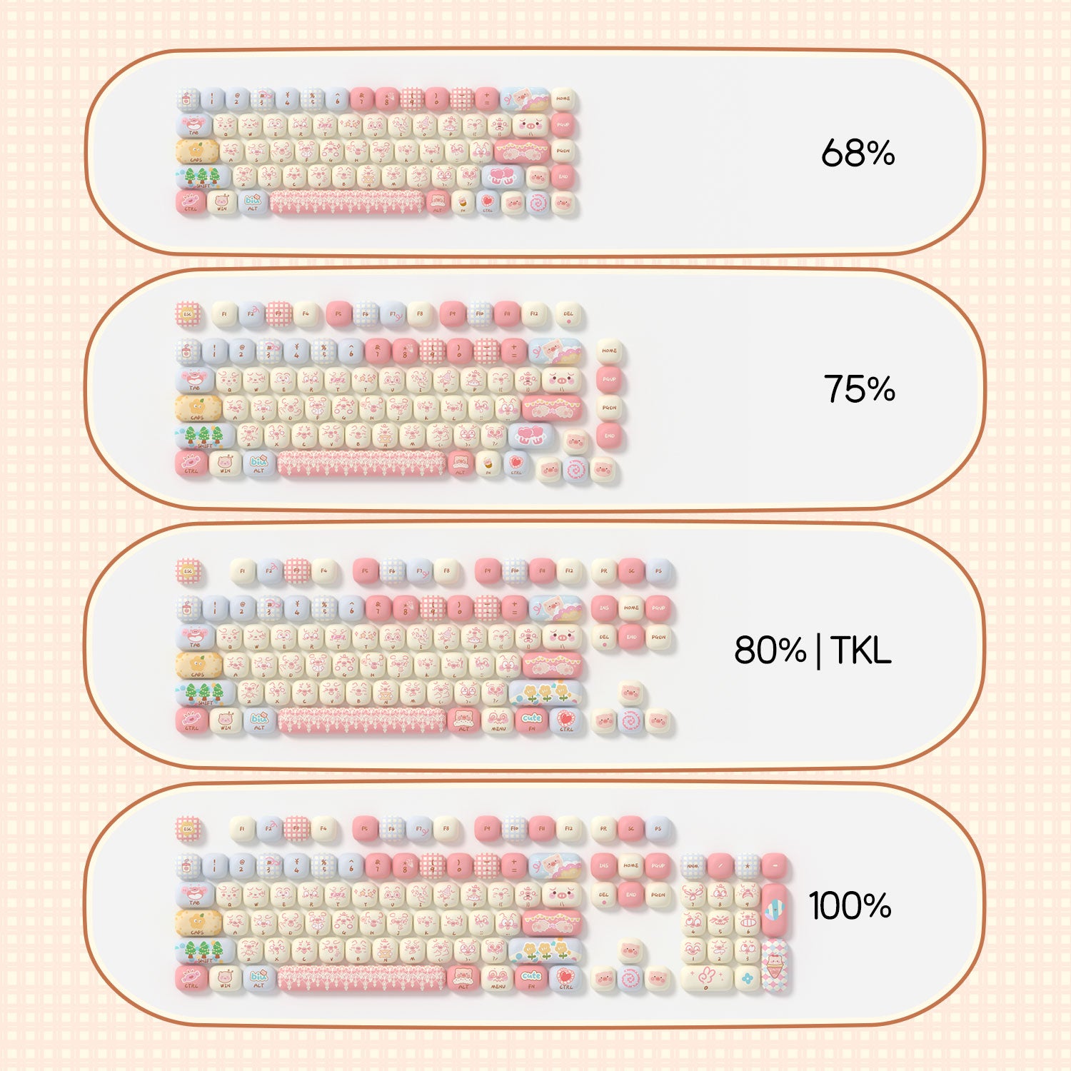 akko piggy party cute keycap sets for 68% 75% 80% and 100% layout