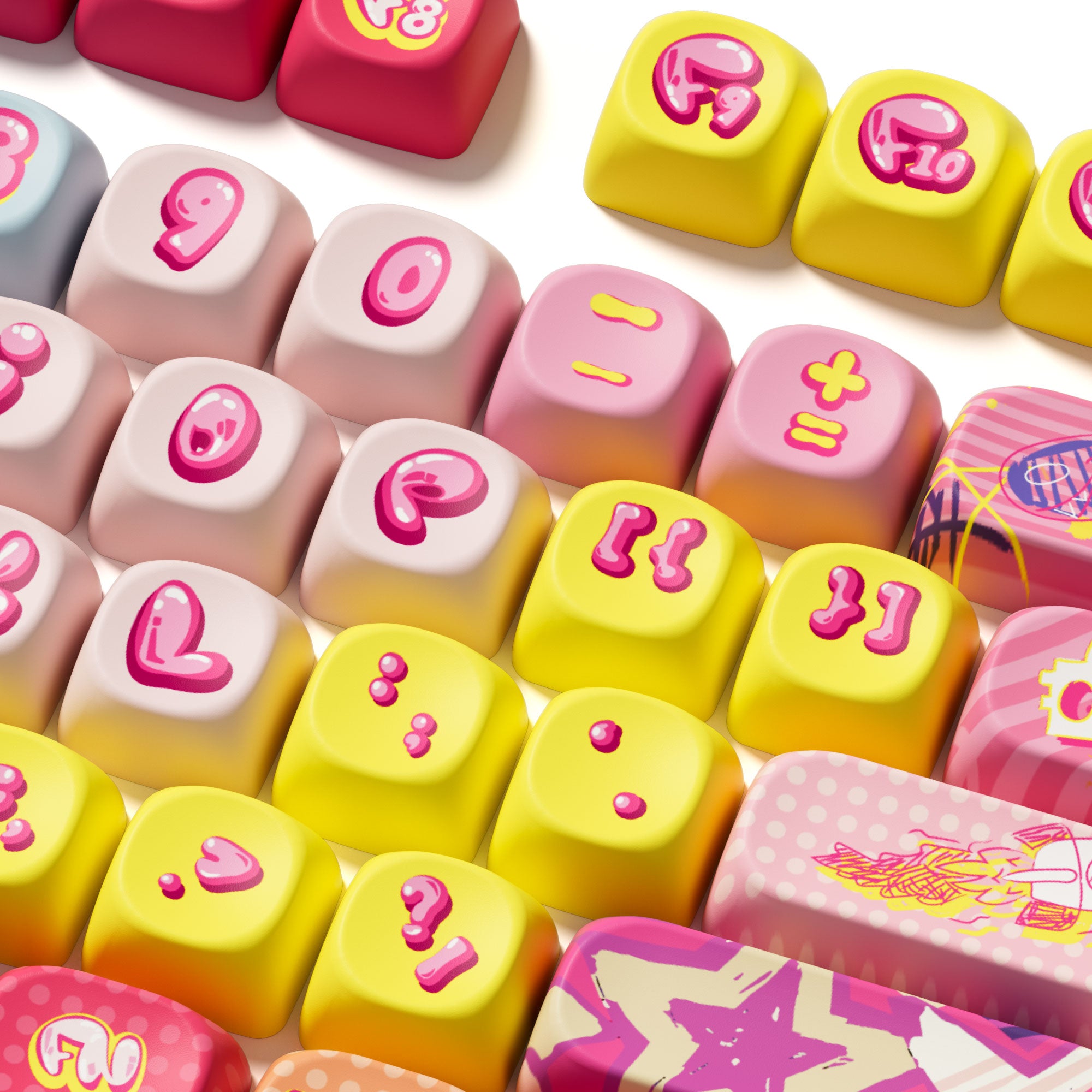 Niedliche Candy-Tastenkappen – PBT-Keycaps In Regenbogenfarben Mit Katzenmotiv Für Mechanische Tastaturen