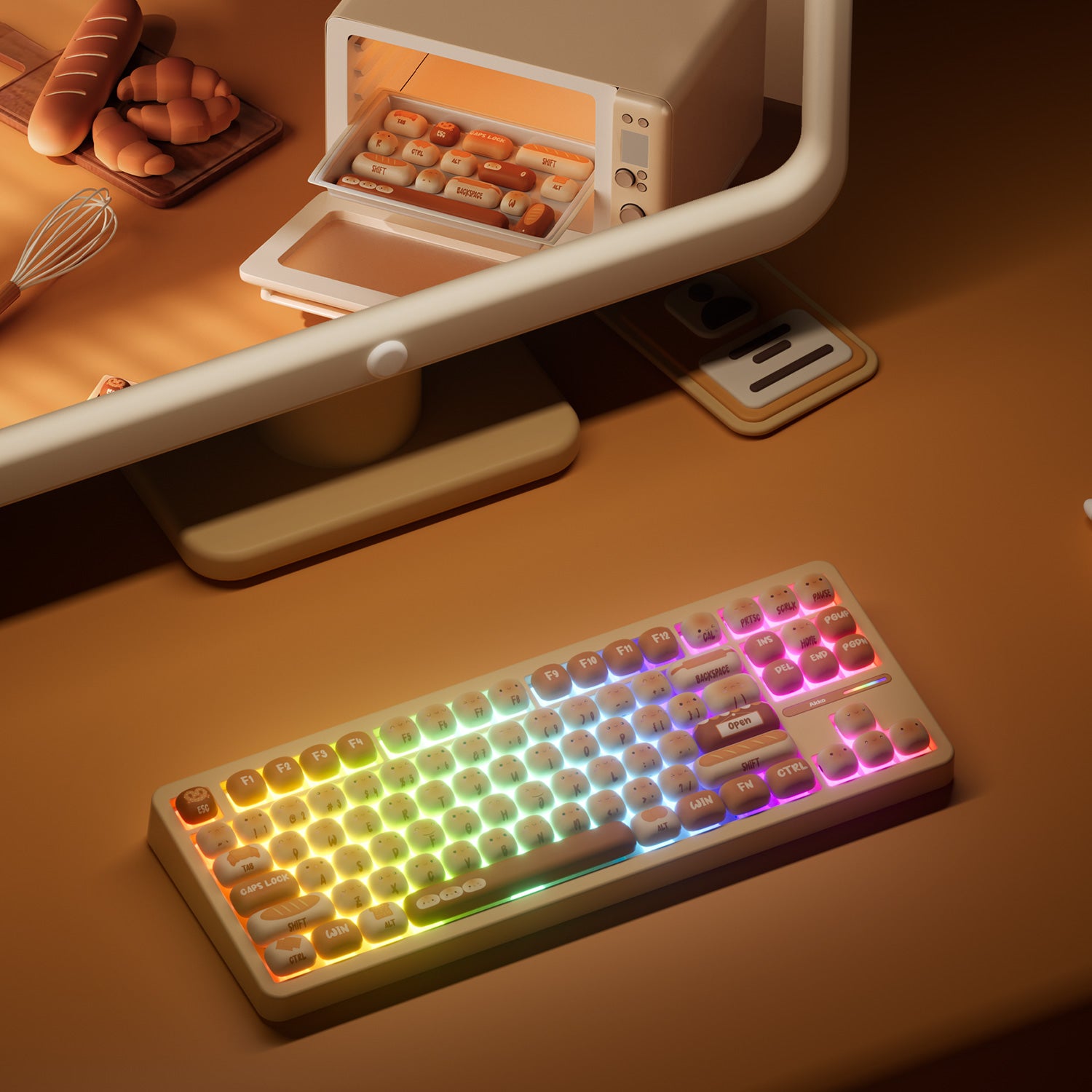 Akko TAC87 Bun Wonderland Mechanical Keyboard on the Desk with RGB