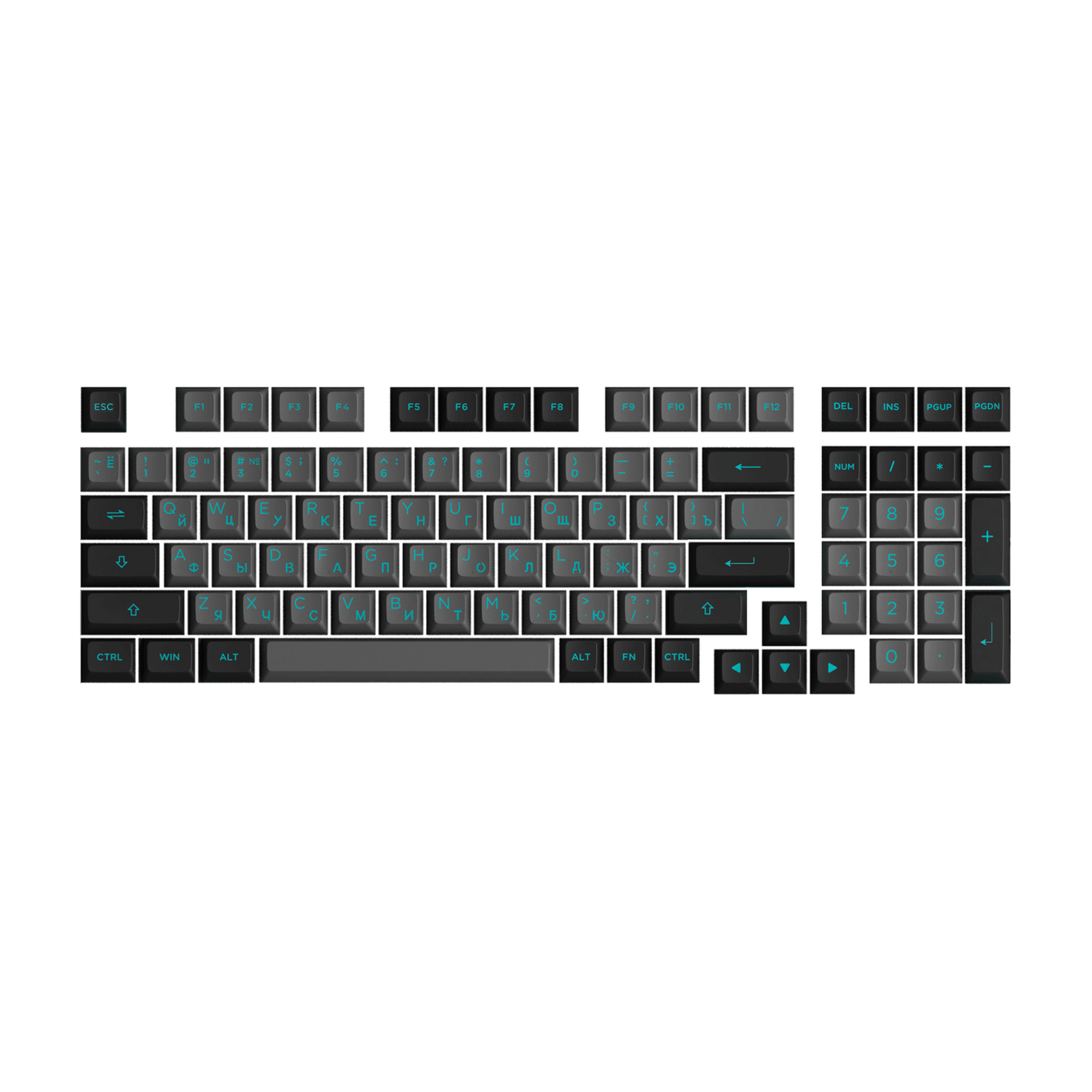 Akko Black Cyan Cyrillic Keycap Set (98-key)