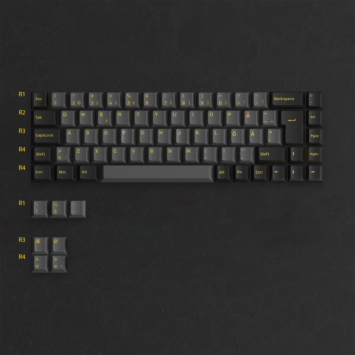 Black & Gold ISO Nordic Tastenkappen Set (76-Tasten) row height