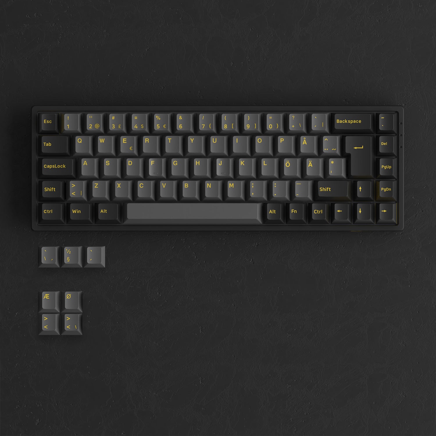 Black & Gold ISO Nordic Tastenkappen Set (76-Tasten) install on the keyboard