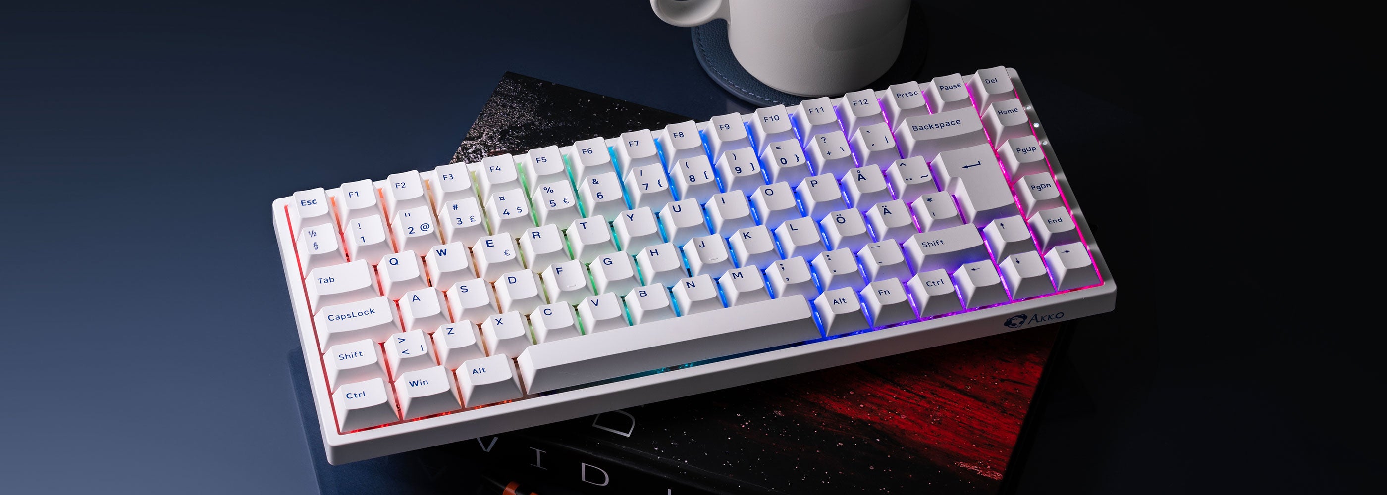 Blue on White ISO Nordic Keycap Set Install on the Keyboard