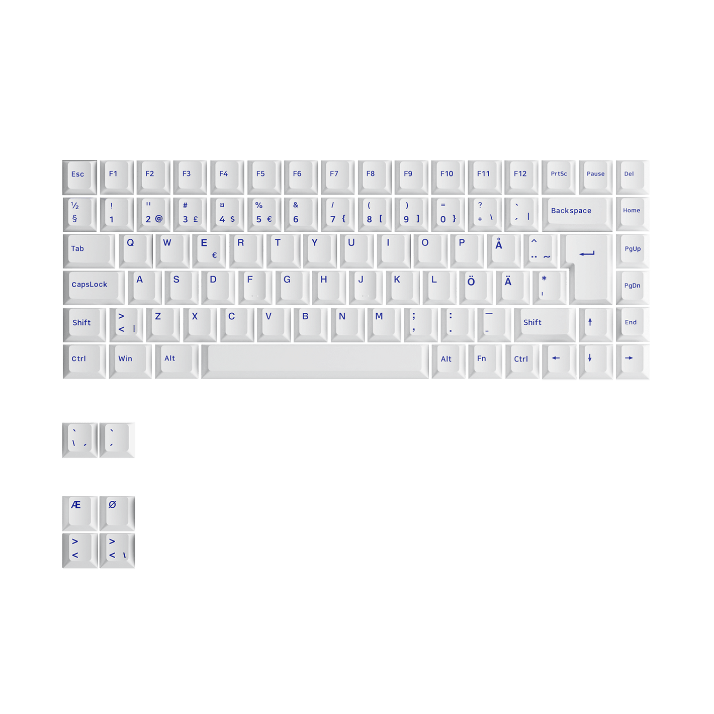 Blue on White ISO Nordic Keycap Set (91-key)