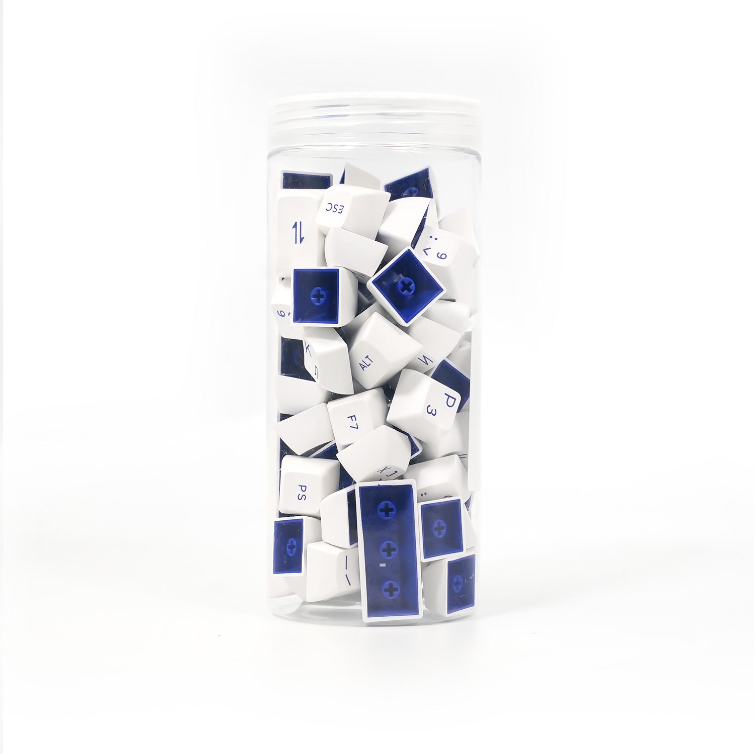 Akko Blue on White Cyrillic Keycap Set (84-key) Jar Packaging