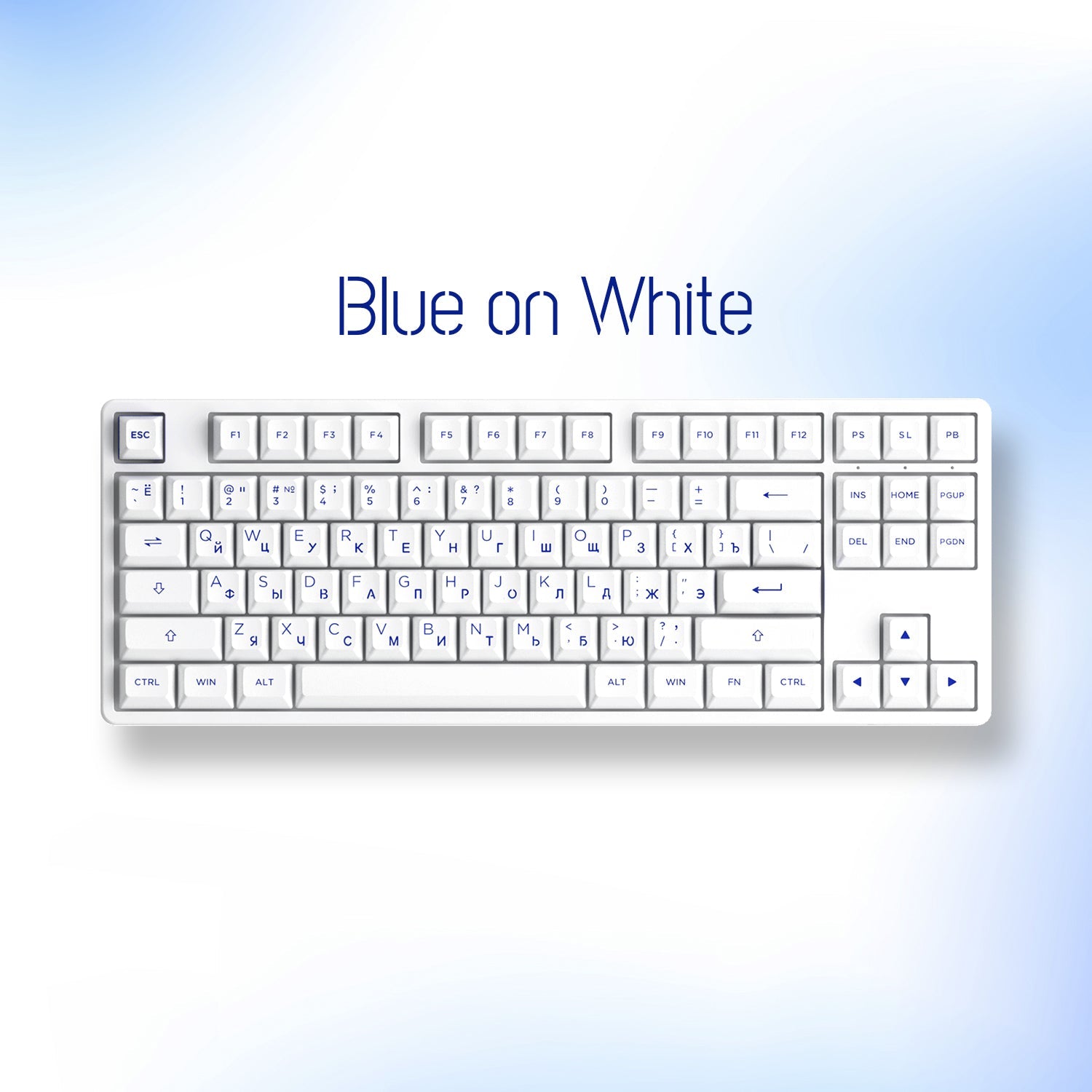 Akko Blue on White Cyrillic Keycap Set (88-key) Install on the Keyboard