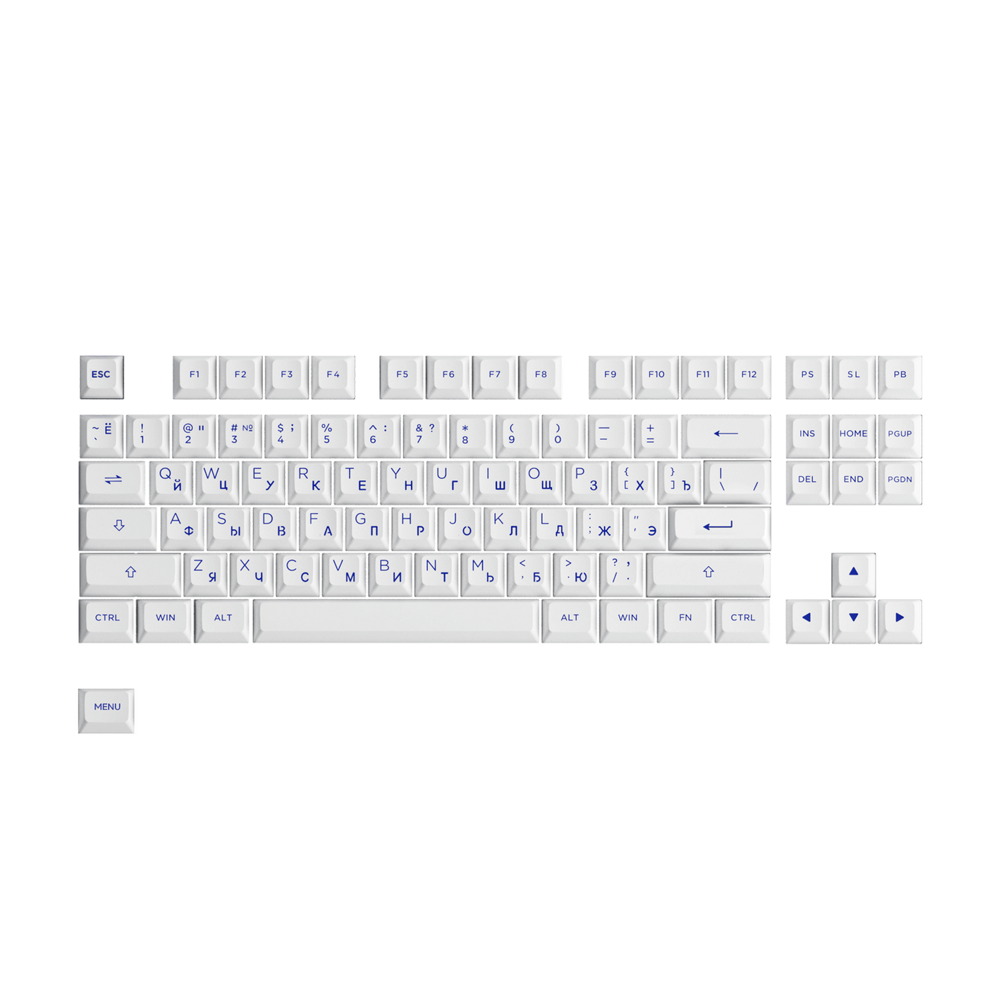 Akko Blue on White Cyrillic Keycap Set (88-key)