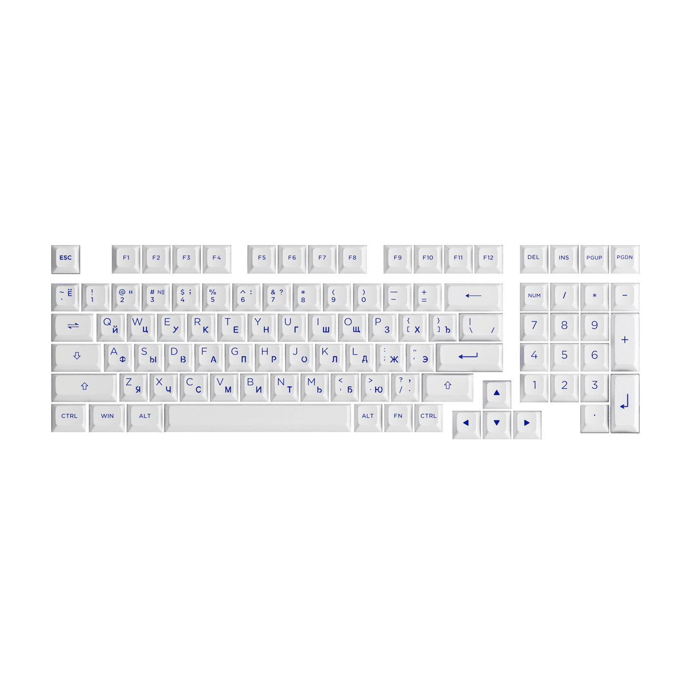 Akko Blue on White Cyrillic Keycap Set (97-key) without 0 Key