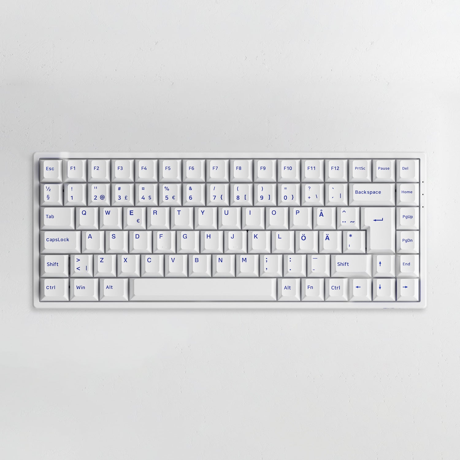 Blue on White ISO Nordic Tastenkappen Set install on the keyboard