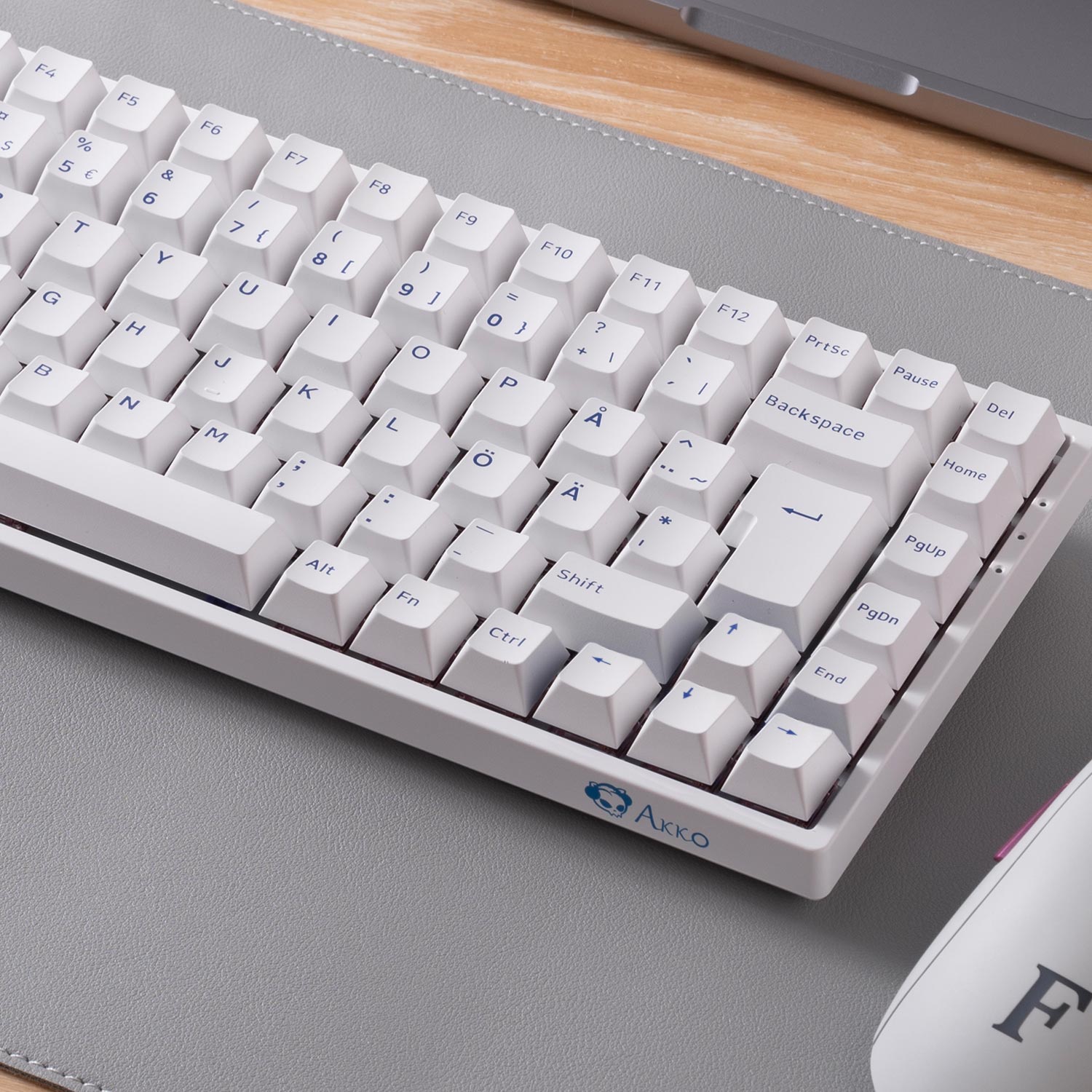 Blue on White ISO Nordic Tastenkappen Set install on the keyboard right details
