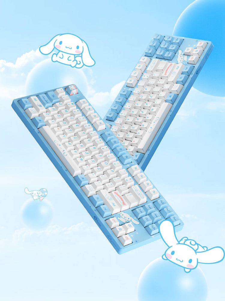 two akko Cinnamoroll 80 percent keyboards display for phone user