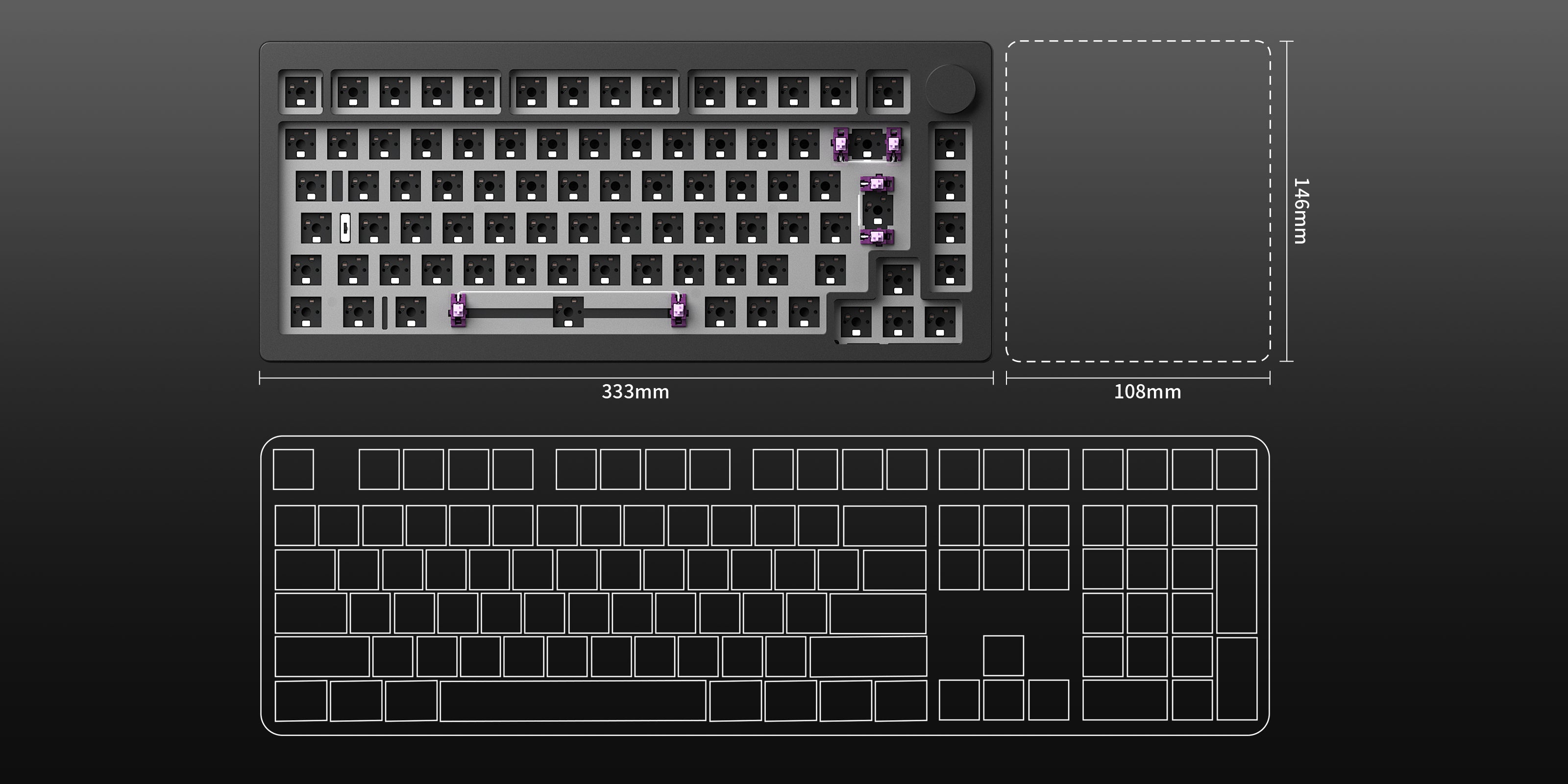 Dark night MonsGeek M1W V3 DIY Kit Size