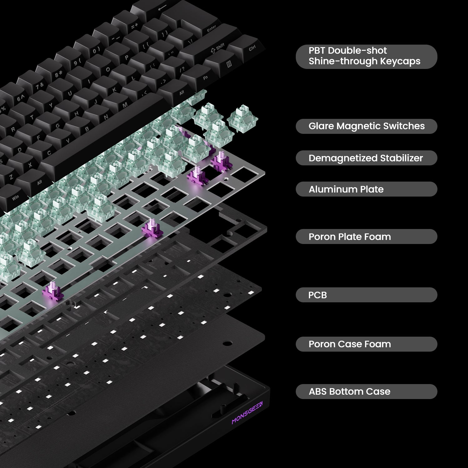 MonsGeek FUN60 PRO ISO HE Magnetic Keyboard 60% Layout Tray Mount