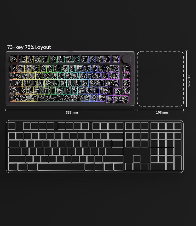 Black MonsGeek M1 V5 SP Mechanical Keyboard Size