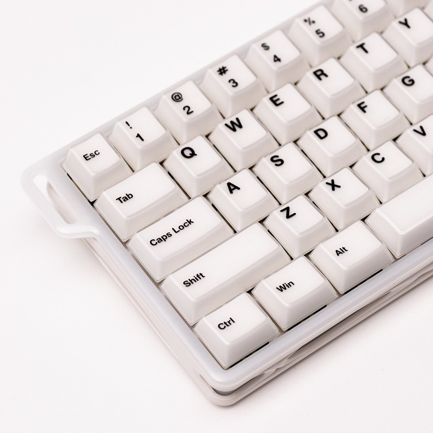 Close-up of a Verve68 keyboard with labeled keys on a white background