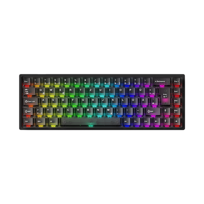 RGB Monsgeek FUN68 ISO HE Keyboard with colorful backlight on a white background