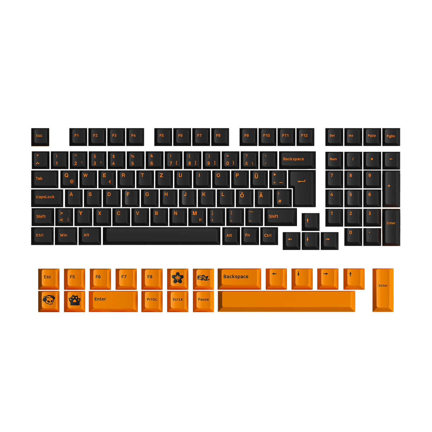 Orange on Black ISO DE Tastenkappen Set (99-key)